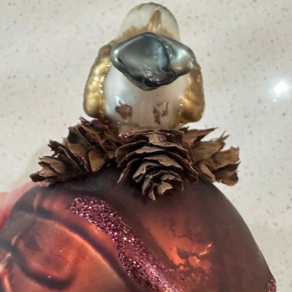 Razz Glass Bird on Pinecone - Christmas Ornament